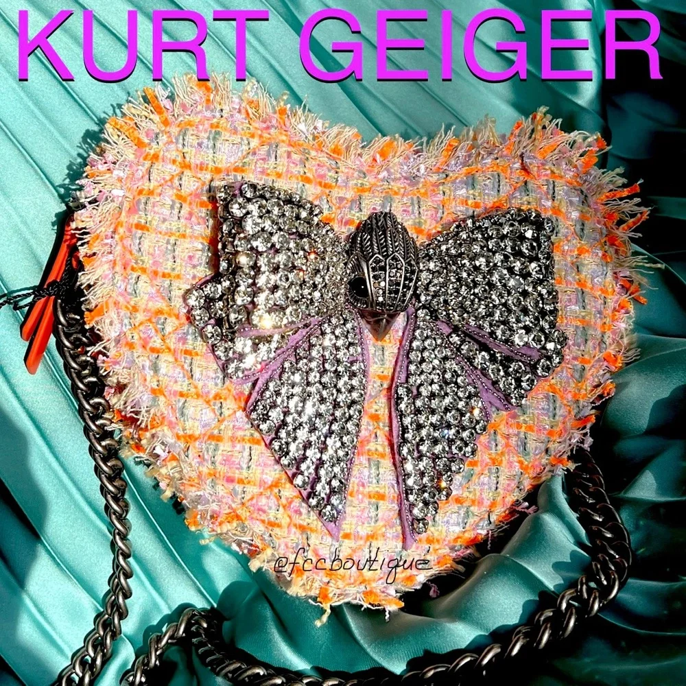 Kurt Geiger London Crystal Bow Crossbody bag orange purple heart